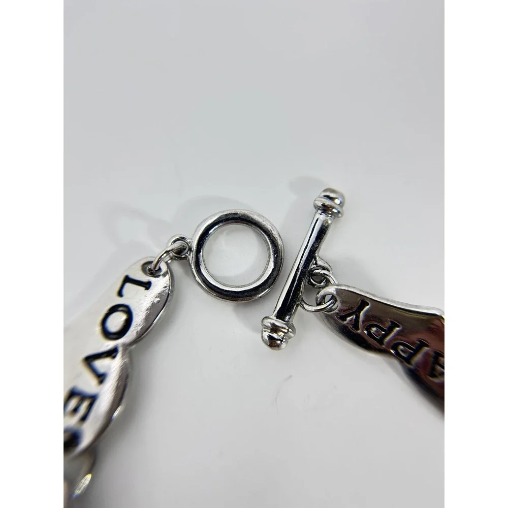 Bracelet Silver Tone Heart Charm PEACE JOY LAUGH DREAM Jewelry Lobster Clasp